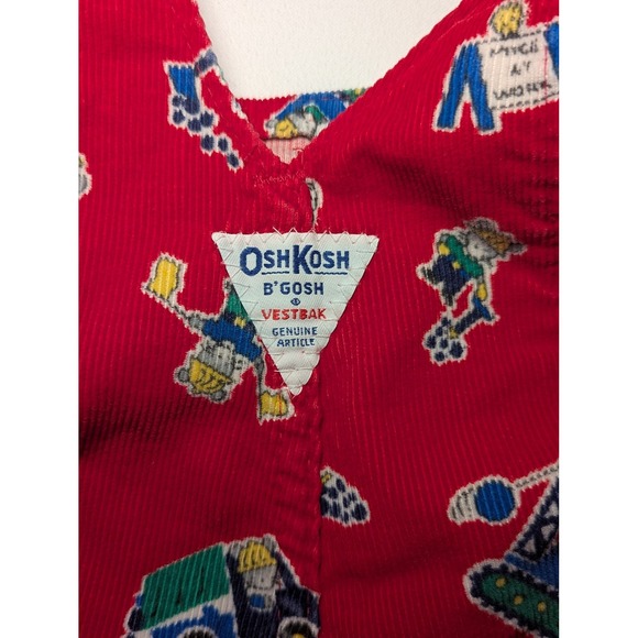 VTG OshKosh B'Gosh Red Corduroy Vestbak Mice at Work Overalls 12M Made in USA - Picture 8 of 8